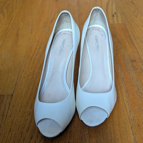 Cosmoparis Peep Toe Bridal Off White Ivory Leather Heels Size 9.5 - Picture 8 of 16